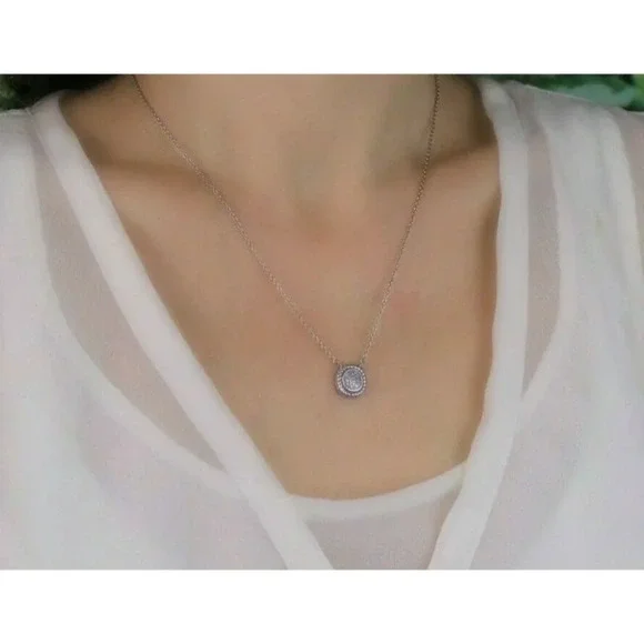 Sterling Silver CZ Necklace 16 to 18 inch chain Adjustable - Picture 2 of 8